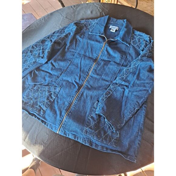 Country Store Denim Jacket Women 1X Full Zip Sequins Long Sleeve - Picture 5 of 8